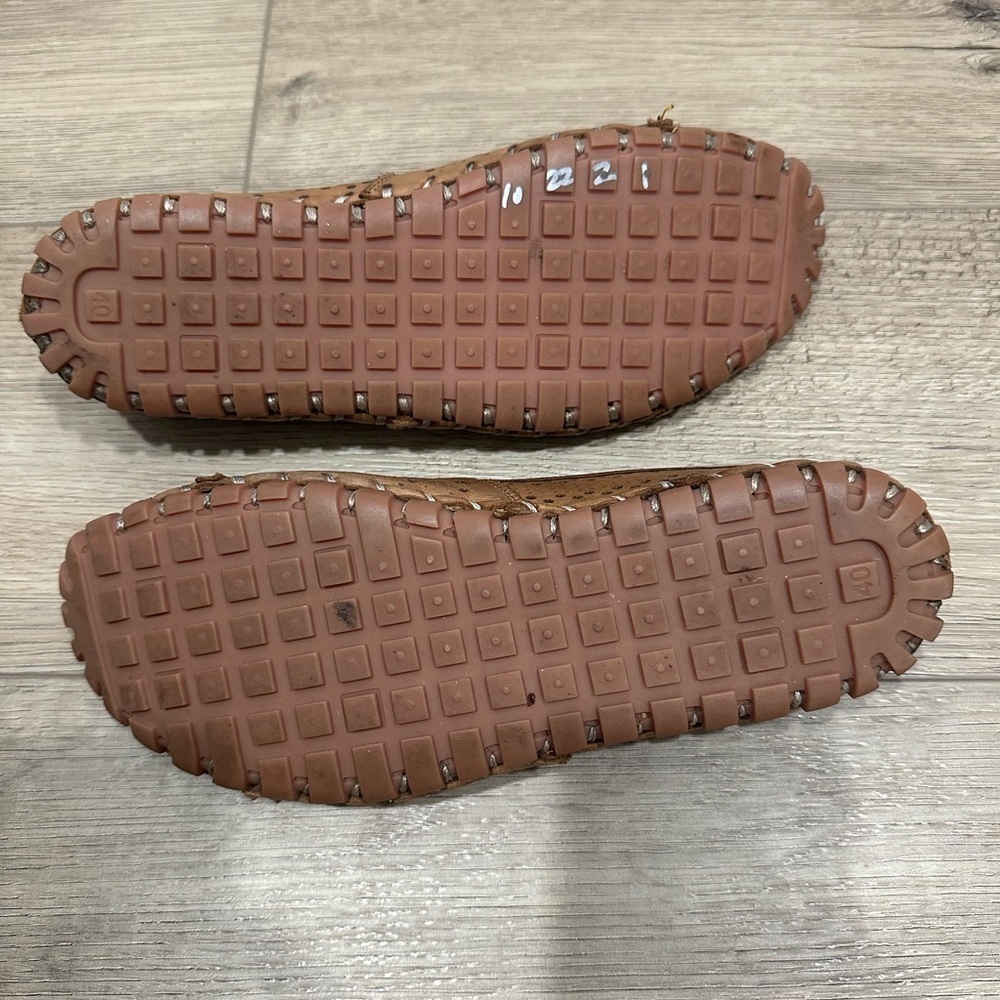 SPRING STEP Freida Leather Laser Cut Loafers Flat Whipstitch Lt Brown Comfort 40 - Picture 4 of 5
